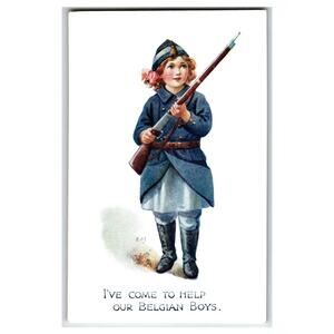 WWI Patriotic Tuck's Oilette Postcard Belgian Boys Child Military Rifle 8771